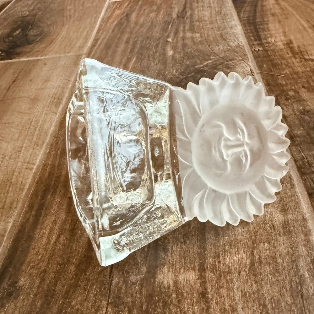 Vintage 90's Whimsy Frosted Celestial Sun Face & Stars Glass Tea Light Holder